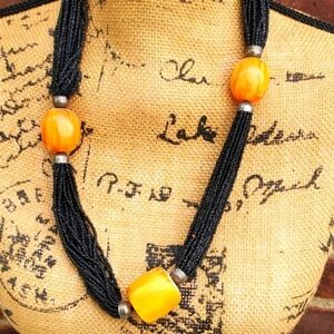 Vintage‎  Bold  80s  Seed Bead and Amber necklace